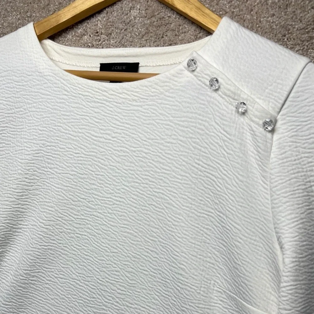 J. Crew Textured Crew Neck Sweatshirt Cream XL Button Detail Preppy Coastal